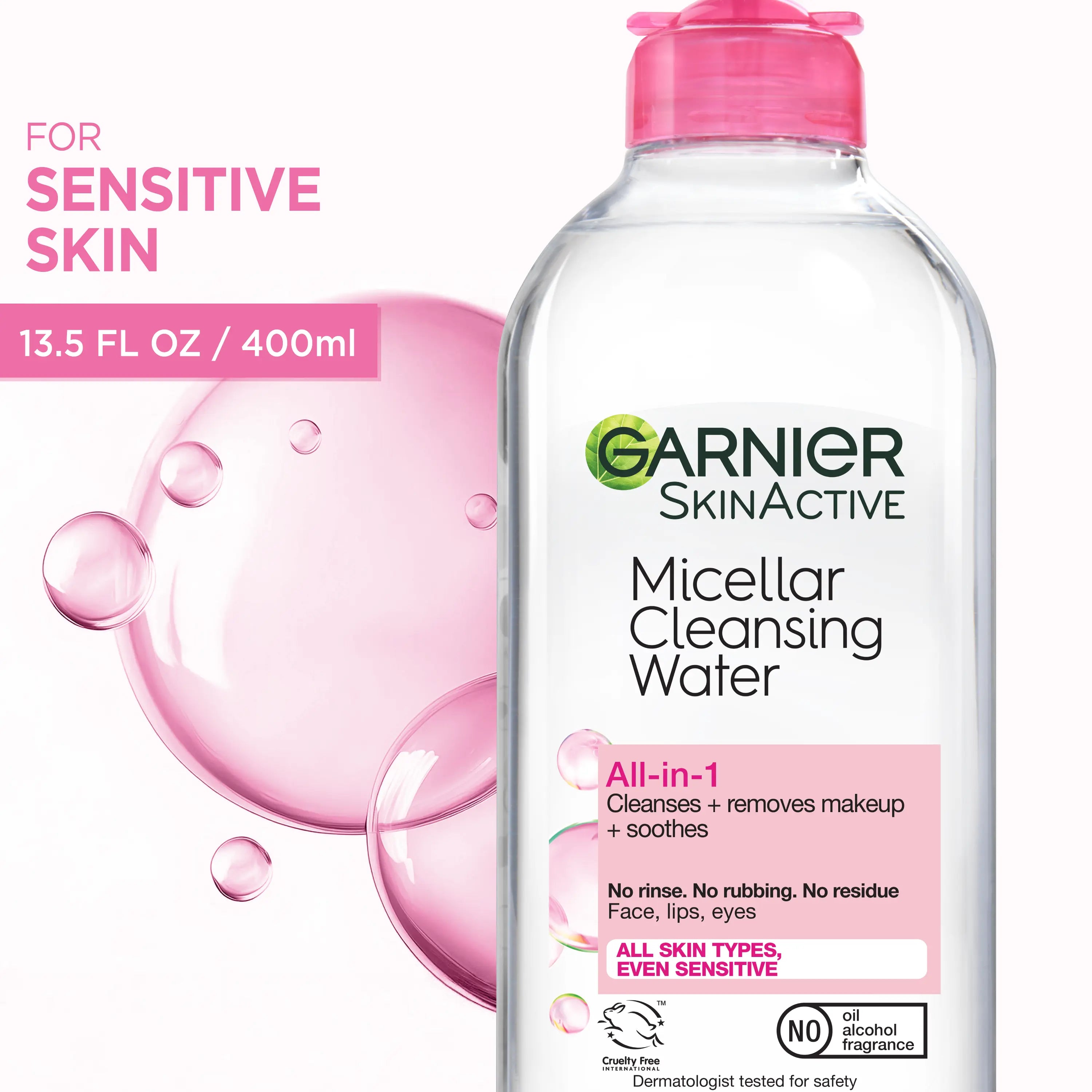 Skinactive Micellar Water, Hydrating Facial Cleanser & Makeup Remover, Suitable for Sensitive Skin, Cruelty Free, Garnier