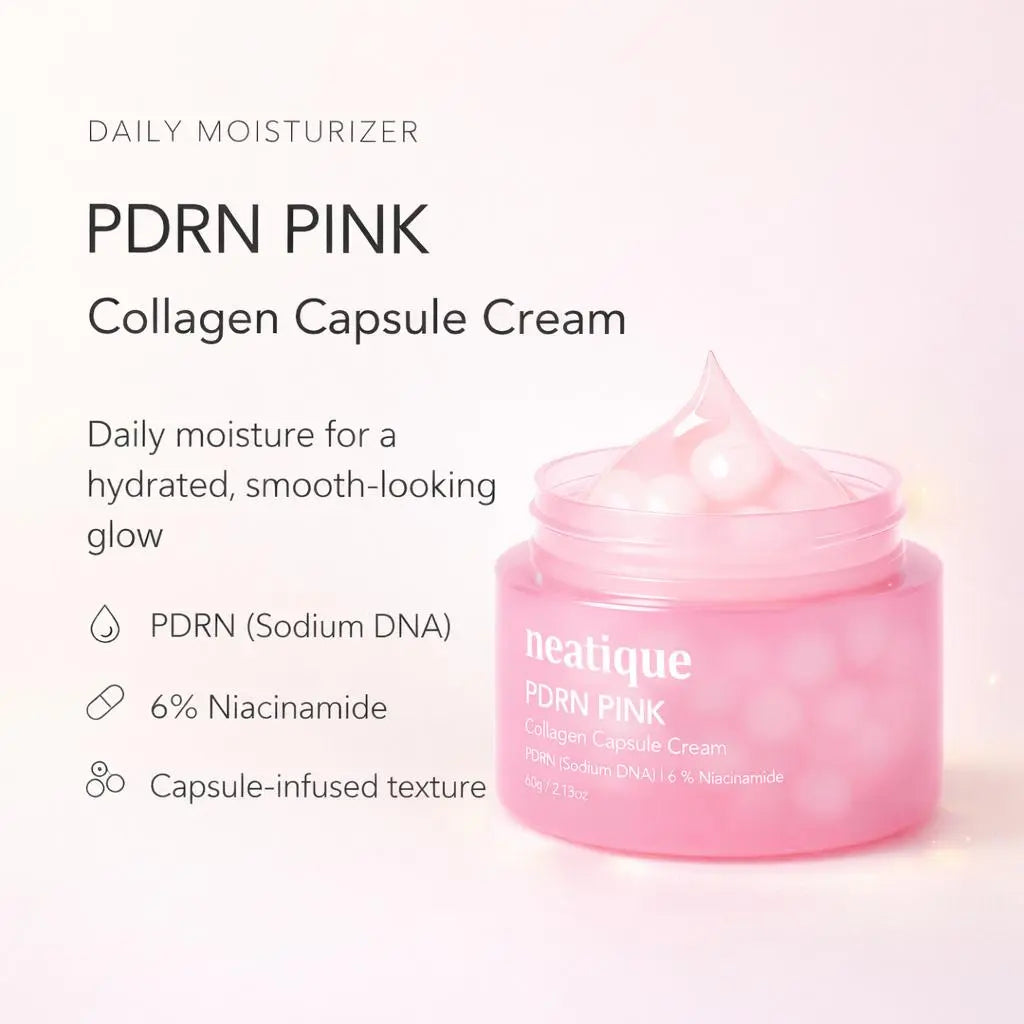 PDRN Capsule Cream with Salmon DNA Collagen by Neatique, Pink PDRN Cream, Firming & Hydrating Face Moisturizer Cream with 6% Niacinamide for Plump, Smooth, Dewy-Looking Skin, Lightweight 2.13 Oz