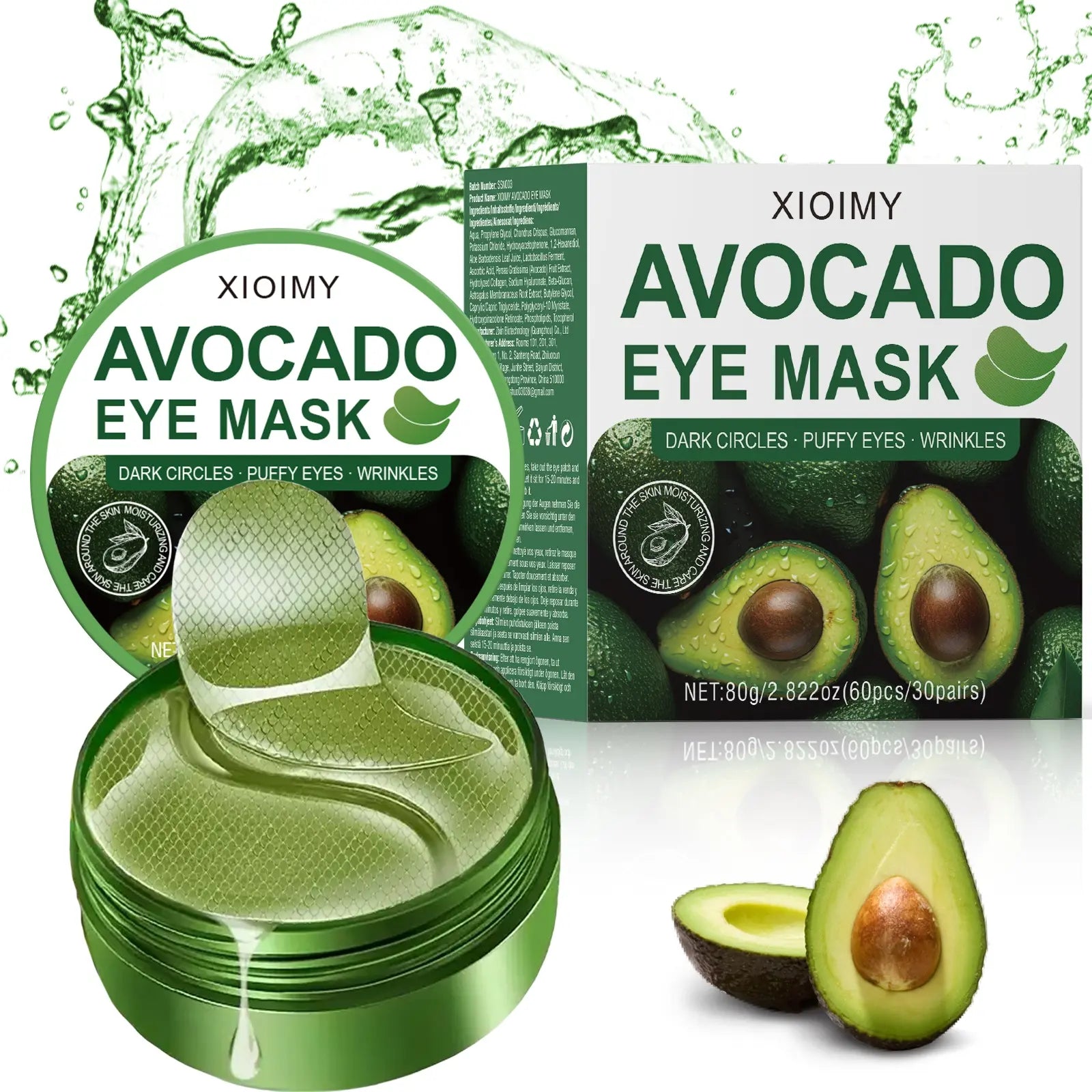 60 Pcs Avocado Collagen Eye Masks, Smoothing, Soothing and Hydrating under Eye Gel Patches, Reduce Dark Circles and Puffiness, Deep Moisturizing Eye Care for All Skin Types