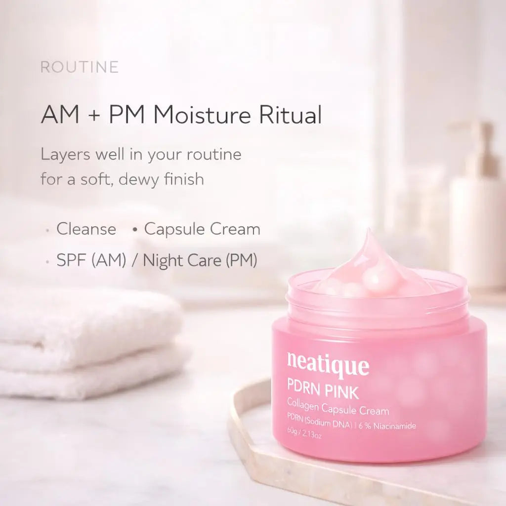 PDRN Capsule Cream with Salmon DNA Collagen by Neatique, Pink PDRN Cream, Firming & Hydrating Face Moisturizer Cream with 6% Niacinamide for Plump, Smooth, Dewy-Looking Skin, Lightweight 2.13 Oz