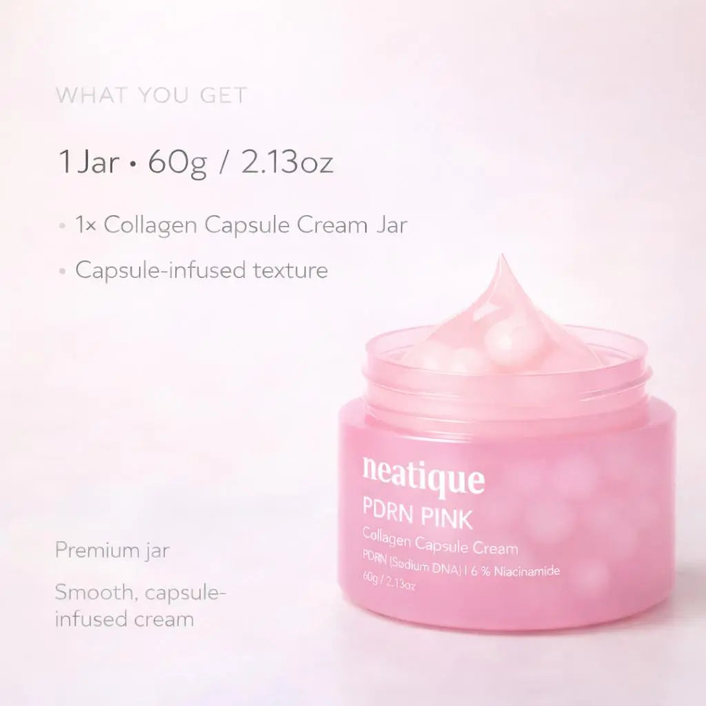 PDRN Capsule Cream with Salmon DNA Collagen by Neatique, Pink PDRN Cream, Firming & Hydrating Face Moisturizer Cream with 6% Niacinamide for Plump, Smooth, Dewy-Looking Skin, Lightweight 2.13 Oz