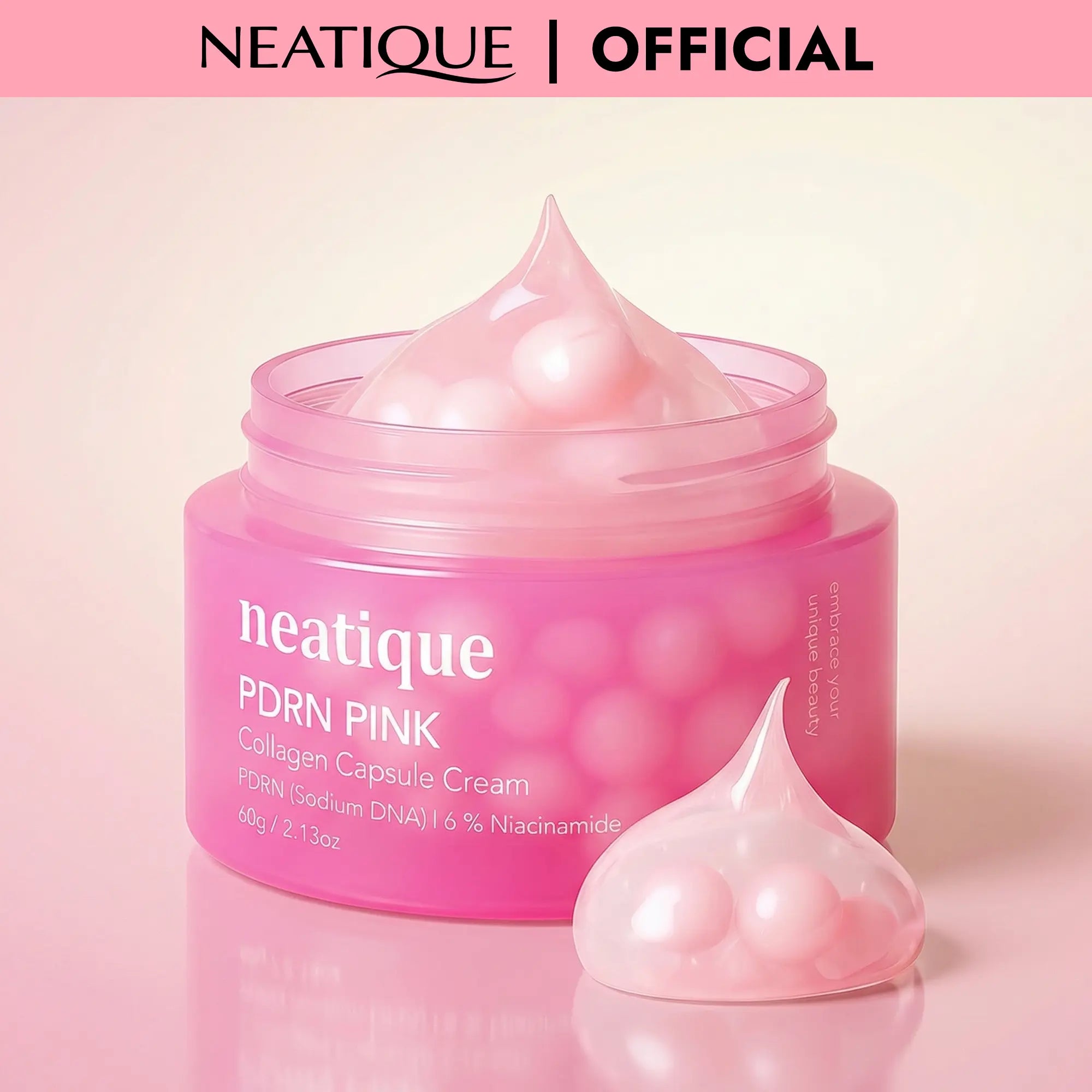 PDRN Capsule Cream with Salmon DNA Collagen by Neatique, Pink PDRN Cream, Firming & Hydrating Face Moisturizer Cream with 6% Niacinamide for Plump, Smooth, Dewy-Looking Skin, Lightweight 2.13 Oz